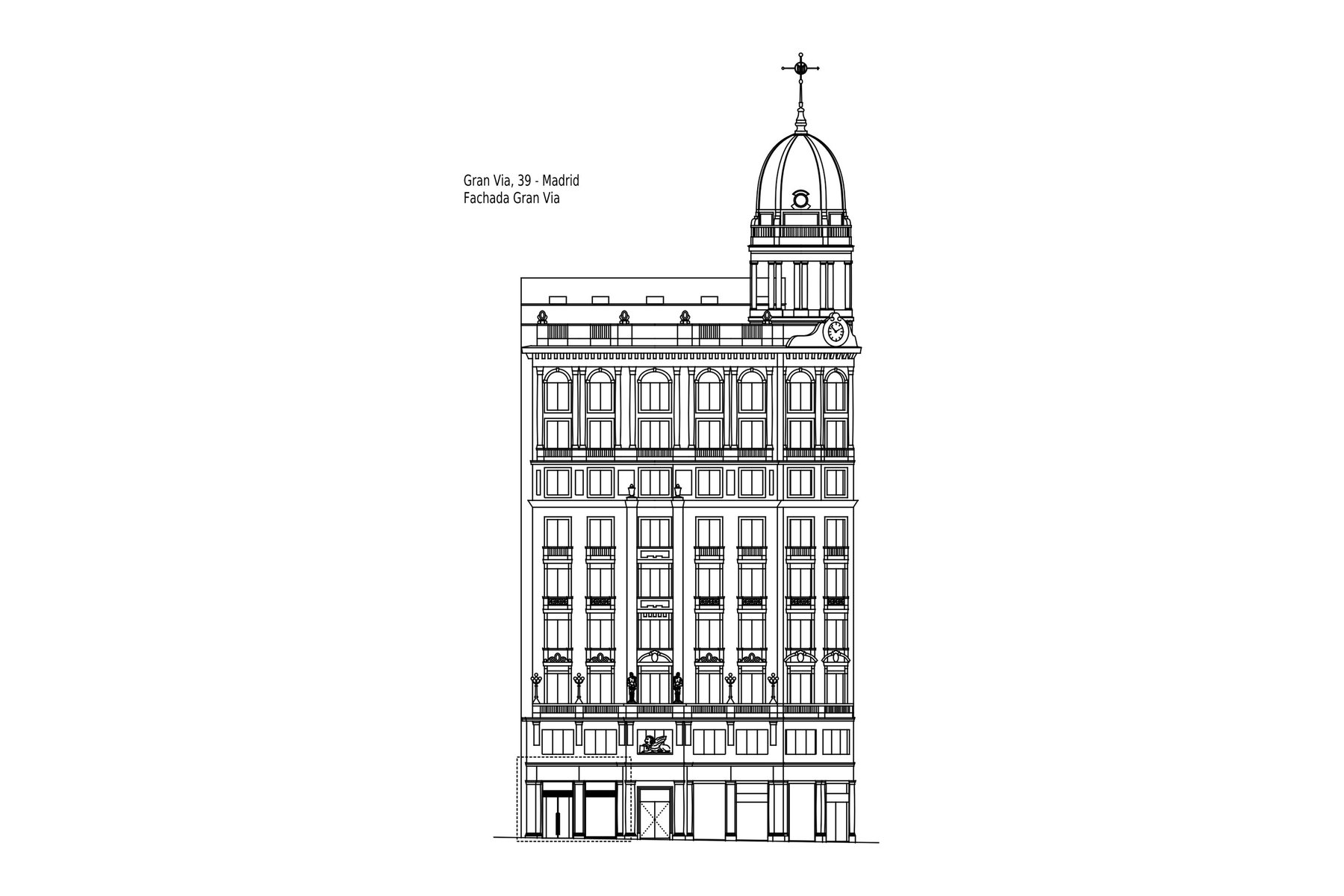 ADECUACIÓN DE LOCAL COMERCIAL · undefined, Madrid (Madrid) — alzado del edificio a Gran Vía