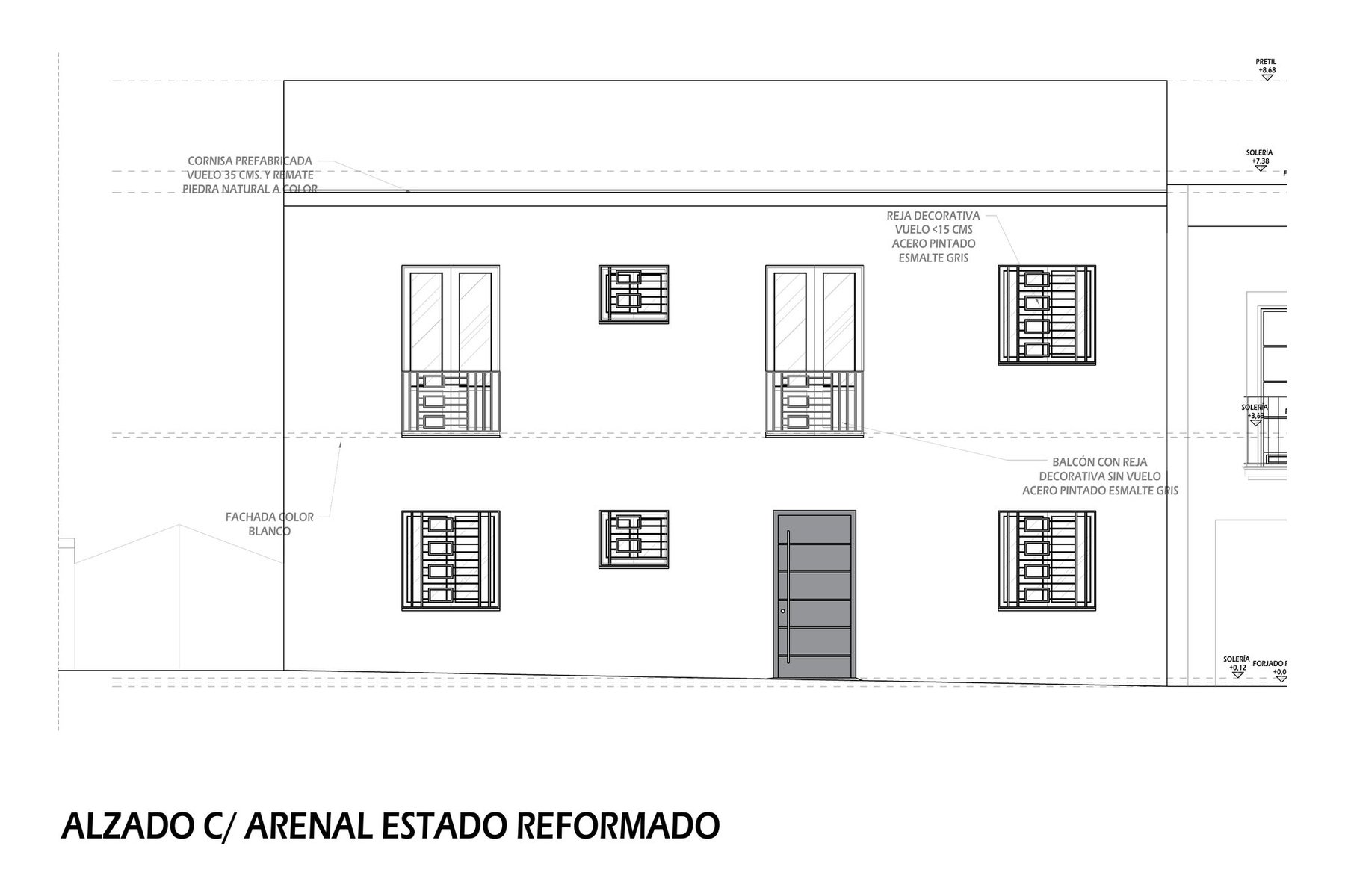 VIVIENDA UNIFAMILIAR ENTREMEDIANERAS · undefined, Marchena (Sevilla) — alzado a calle Arenal