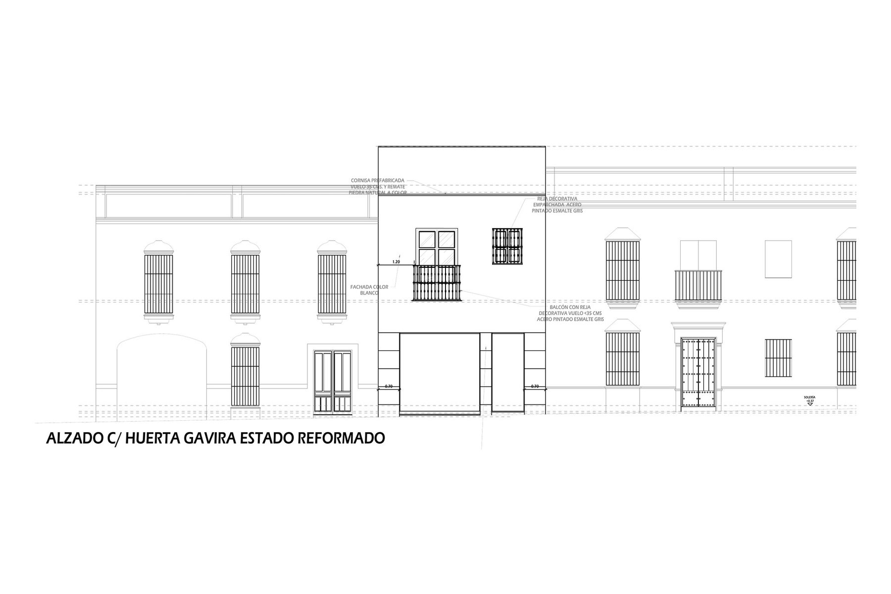 VIVIENDA UNIFAMILIAR ENTREMEDIANERAS · Huerta Gavira 8, Marchena (Sevilla) — alzado a calle Huerta Gavira