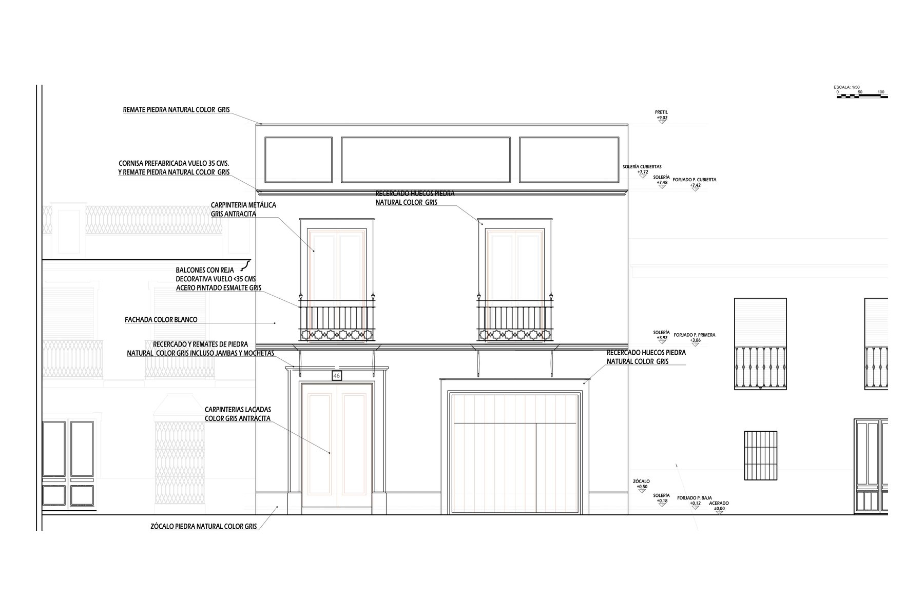 VIVIENDA UNIFAMILIAR ENTREMEDIANERAS · Méndez Núñez 46, Marchena (Sevilla) — alzado de conjunto