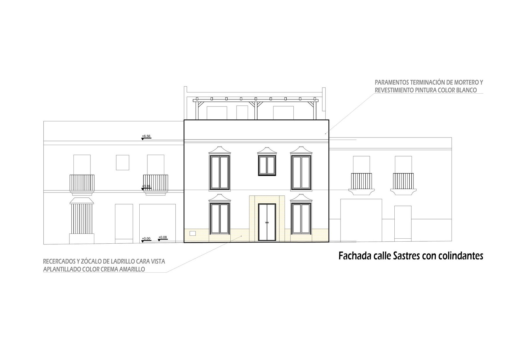 AFO VIVIENDA UNIFAMILIAR ENTREMEDIANERAS · Sastres 10A, Marchena (Sevilla) — fachada a calle Sastres con colindantes