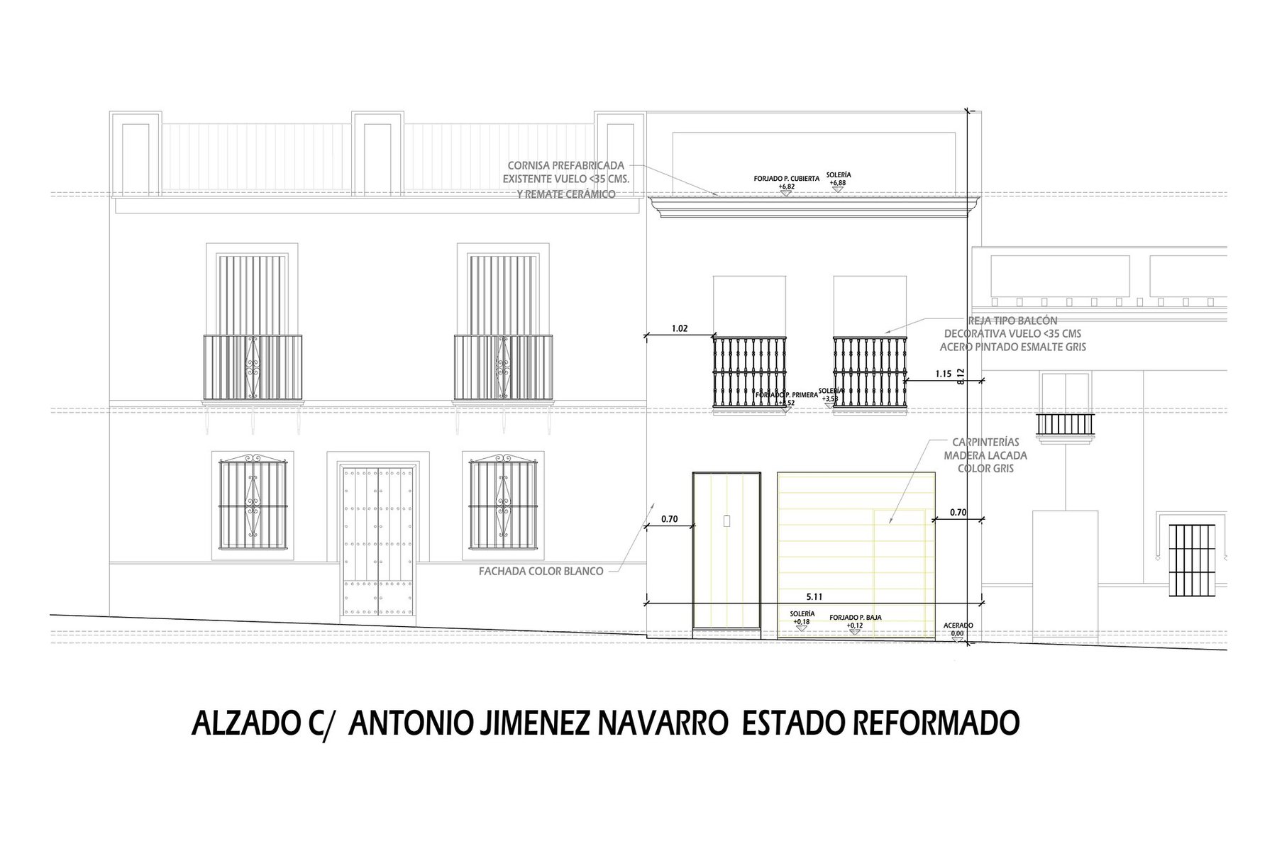 LEGALIZACIÓN, REFORMA Y AMPLIACIÓN VIVIENDA UNIFAMILIAR · undefined, Marchena (Sevilla) — alzado, estado reformado