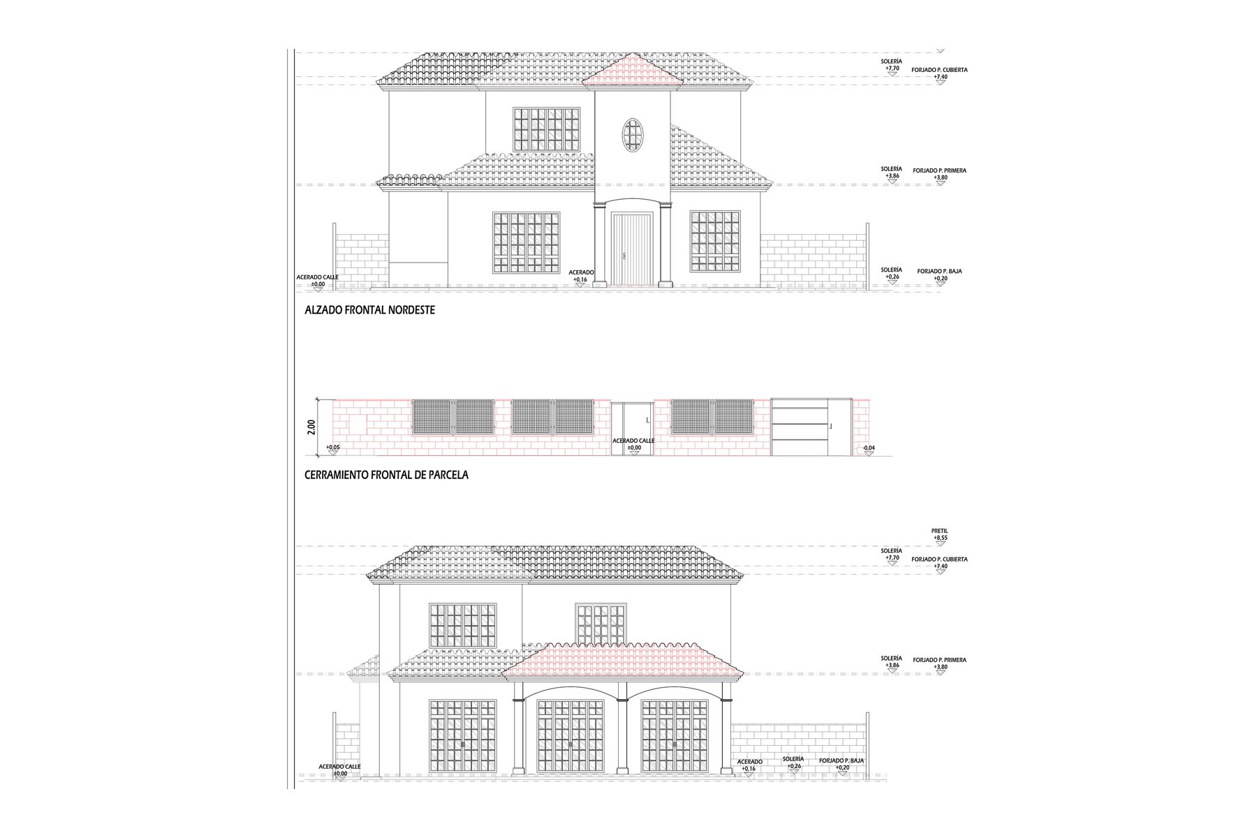 VIVIENDA UNIFAMILIAR AISLADA · undefined, Marchena (Sevilla) — alzados frontal y trasero