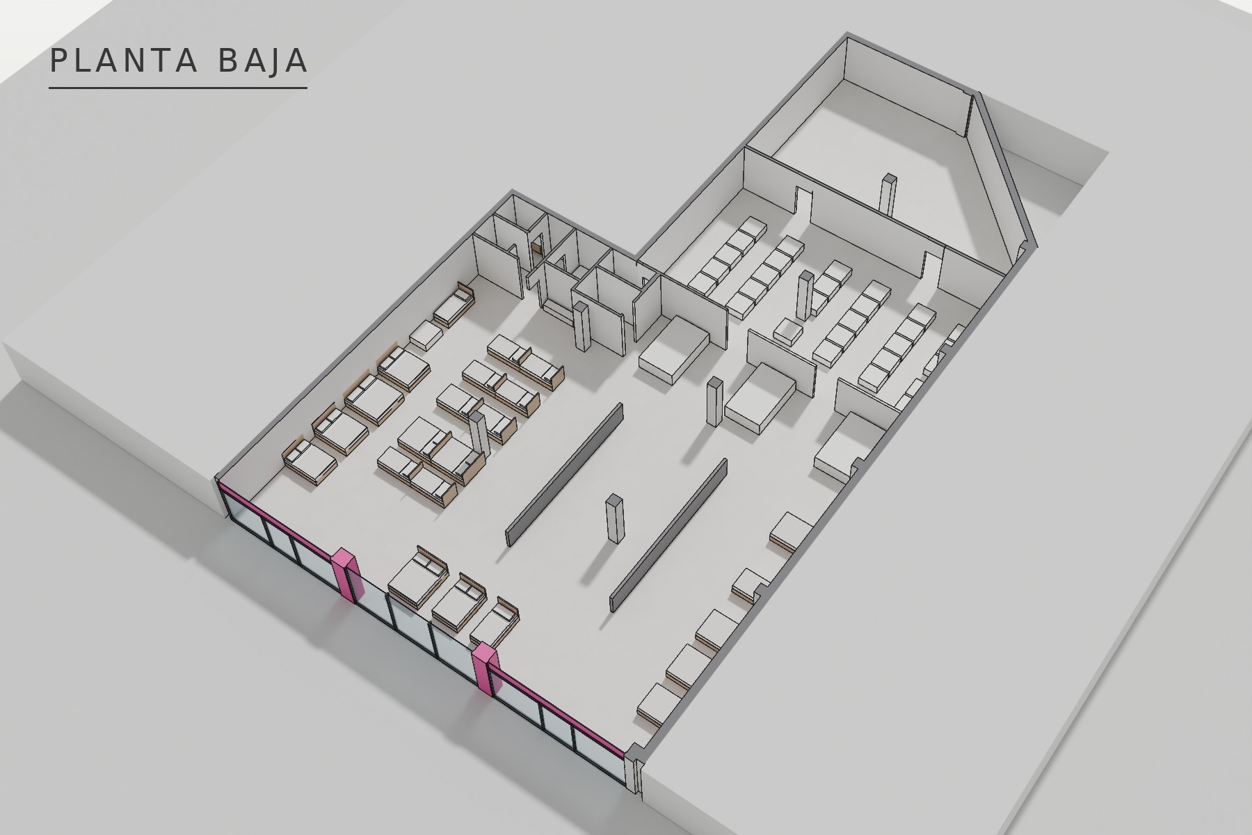 Tienda Dormity en el centro comercial Entrenasas, Dos Hermanas: axonometría del local