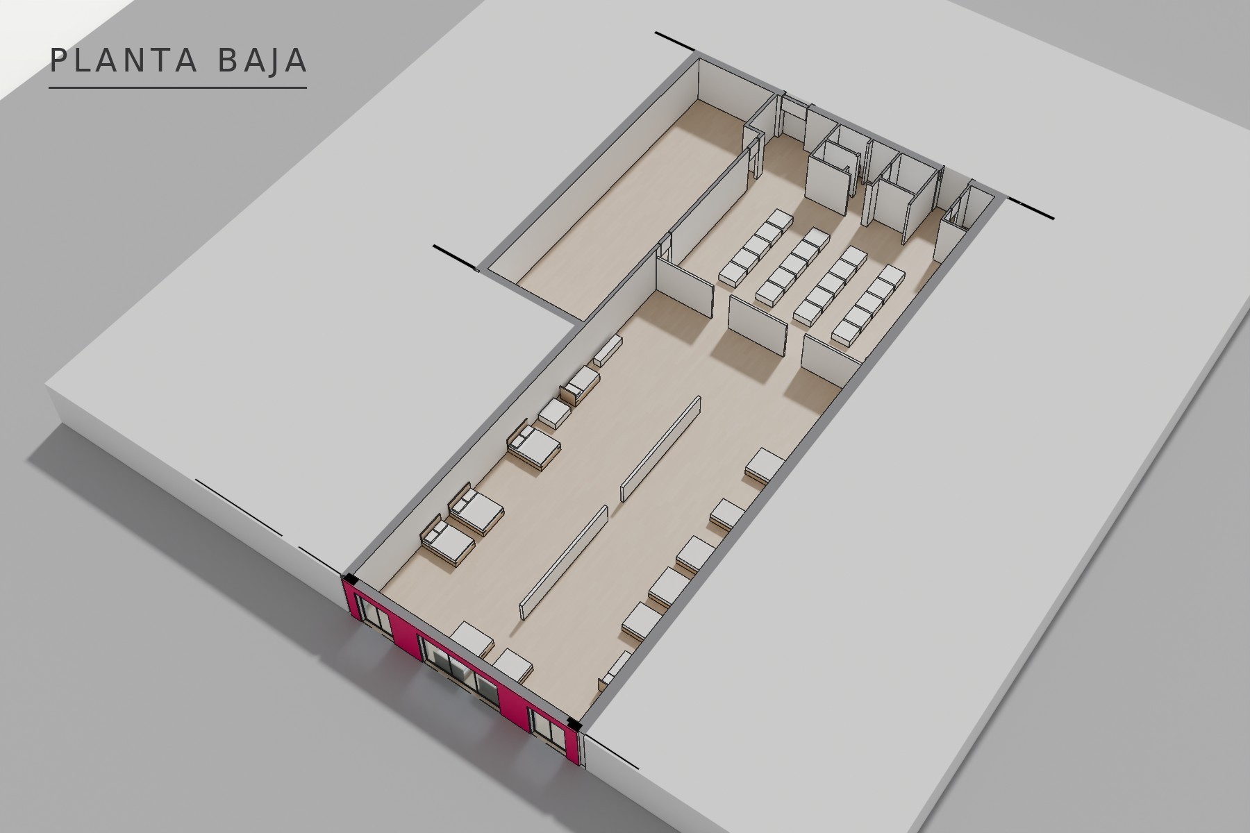 Tienda Dormity en el centro comercial Señorío Plaza, Illescas: axonometría del local