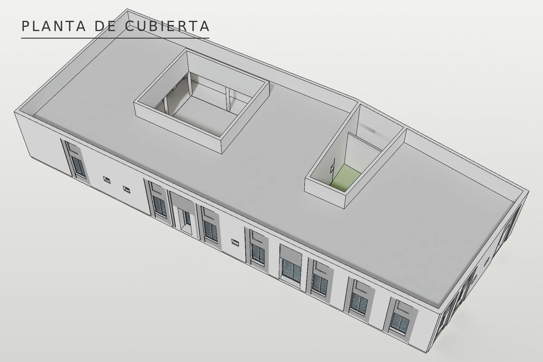 Viviendas tuteladas en La Puebla de Cazalla: axonometría de cubierta