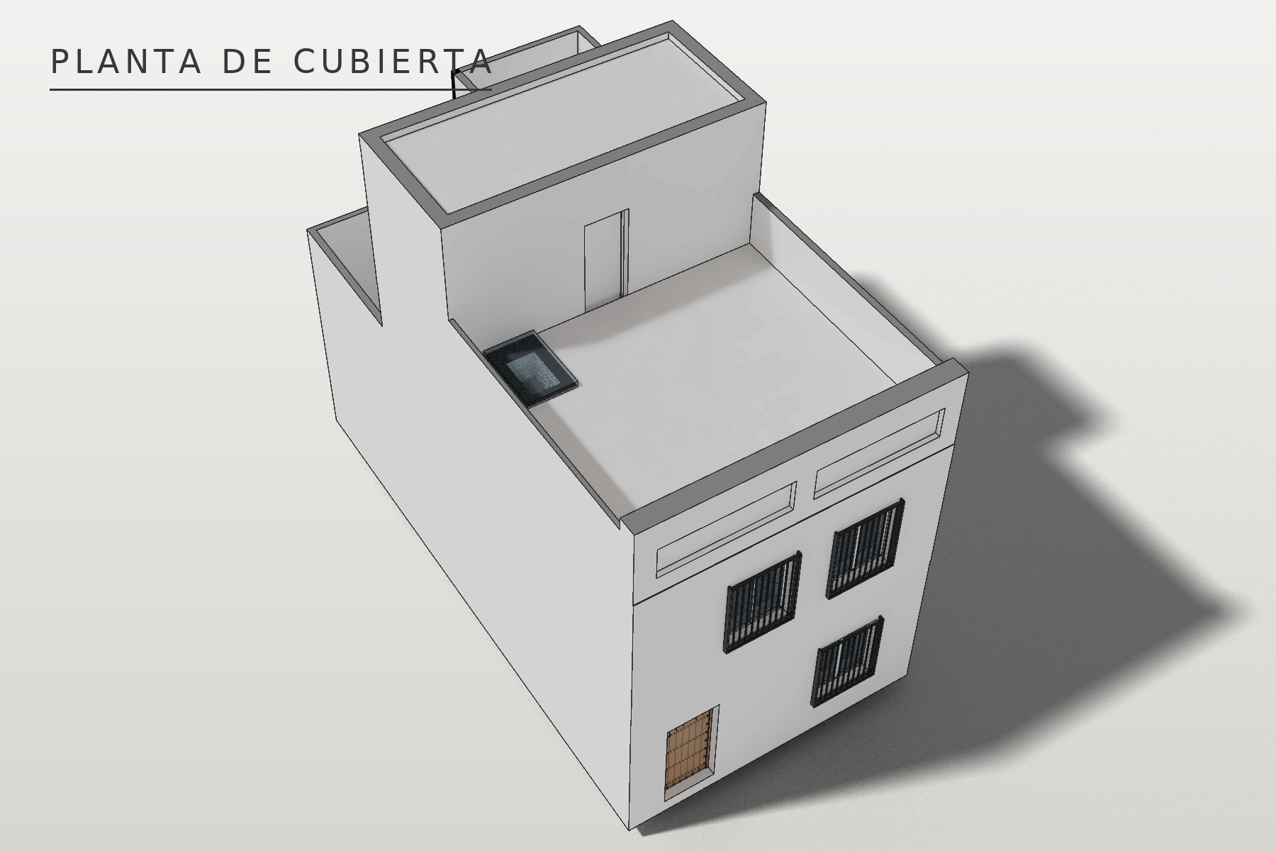 Federico García Lorca 15, Marchena: axonometría de la cubierta: castillete con lavadero, azoteas y claraboya