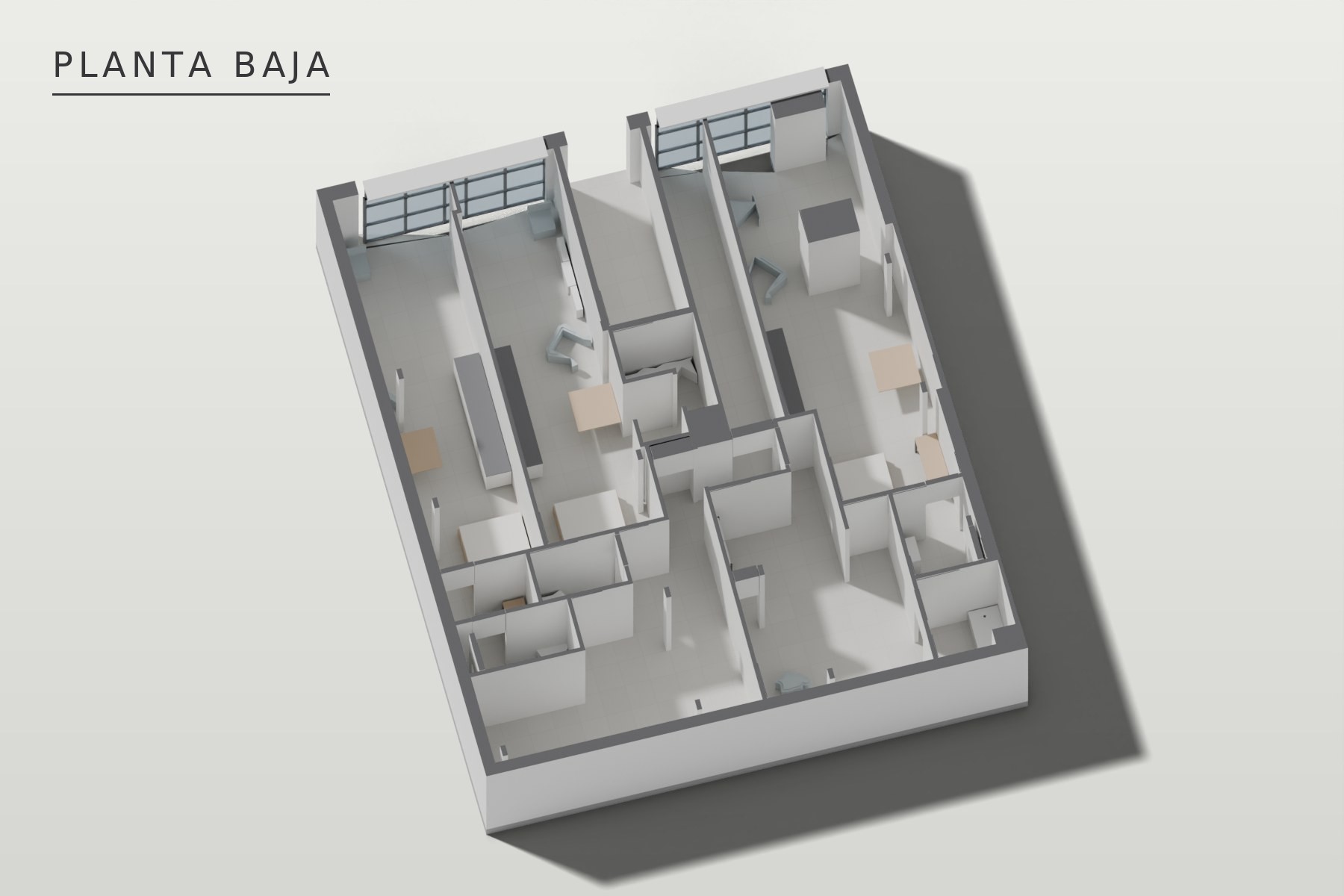 axonometría de los apartamentos y la oficina