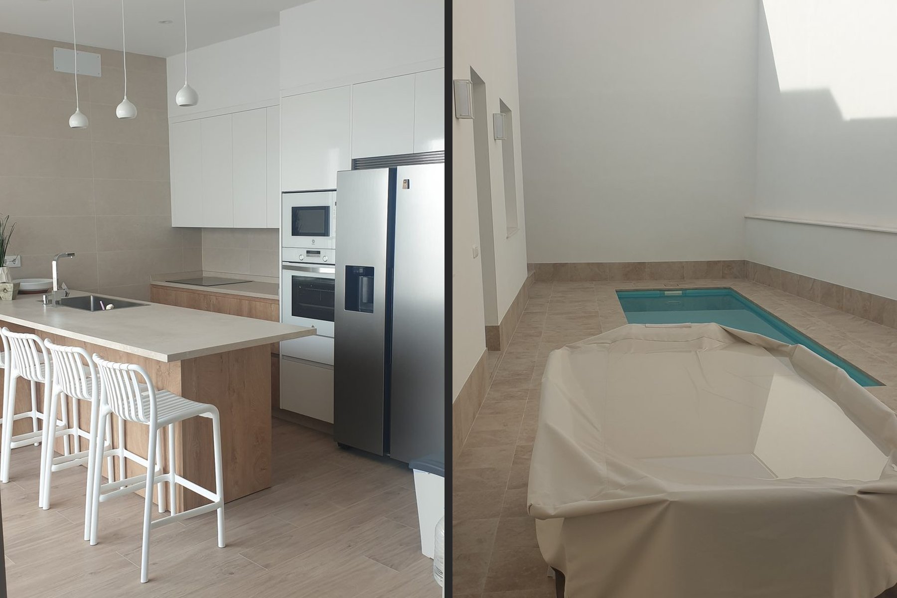 VIVIENDA UNIFAMILIAR ENTREMEDIANERAS · Huerta Gavira 8, Marchena (Sevilla) — cocina · patio con piscina