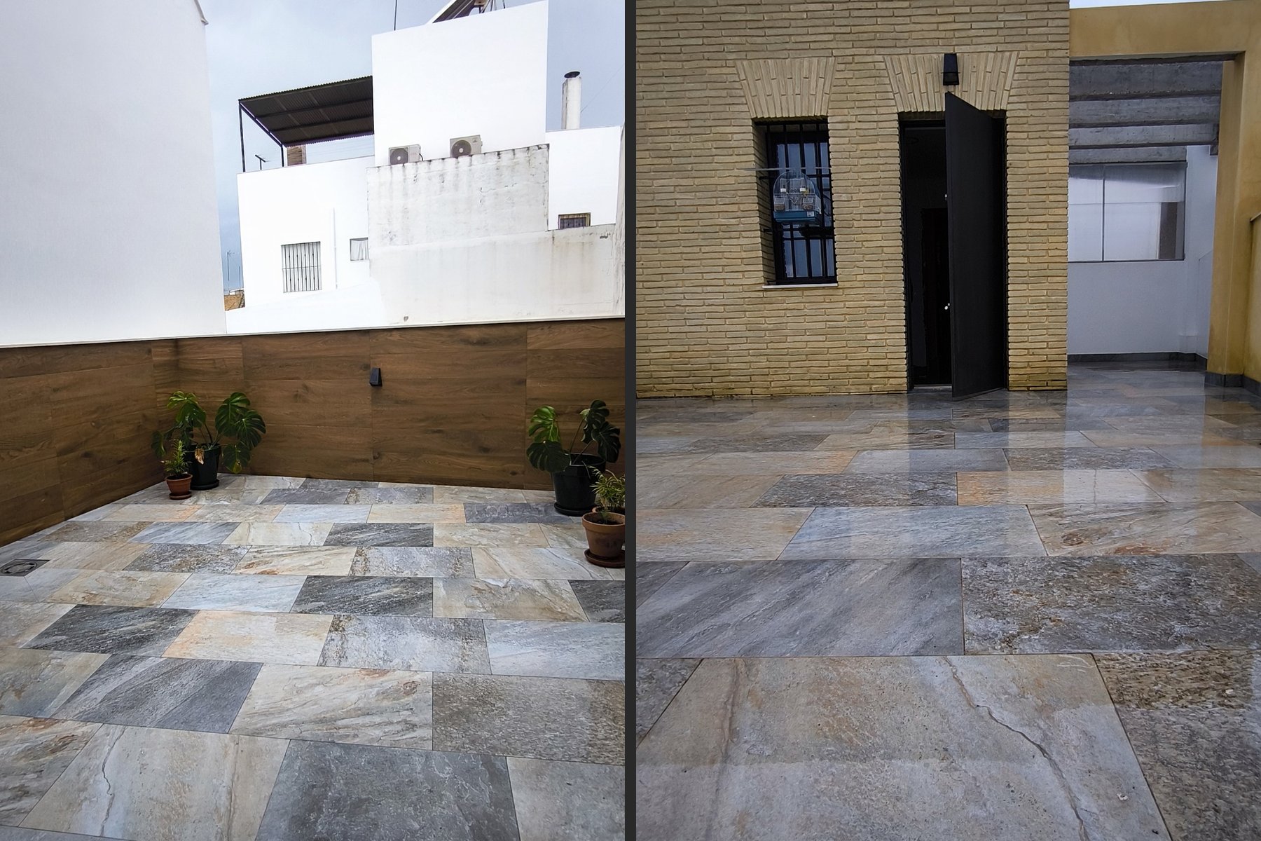 Vivienda unifamiliar entremedianeras en Marchena — terraza de planta primera y azotea con castillete