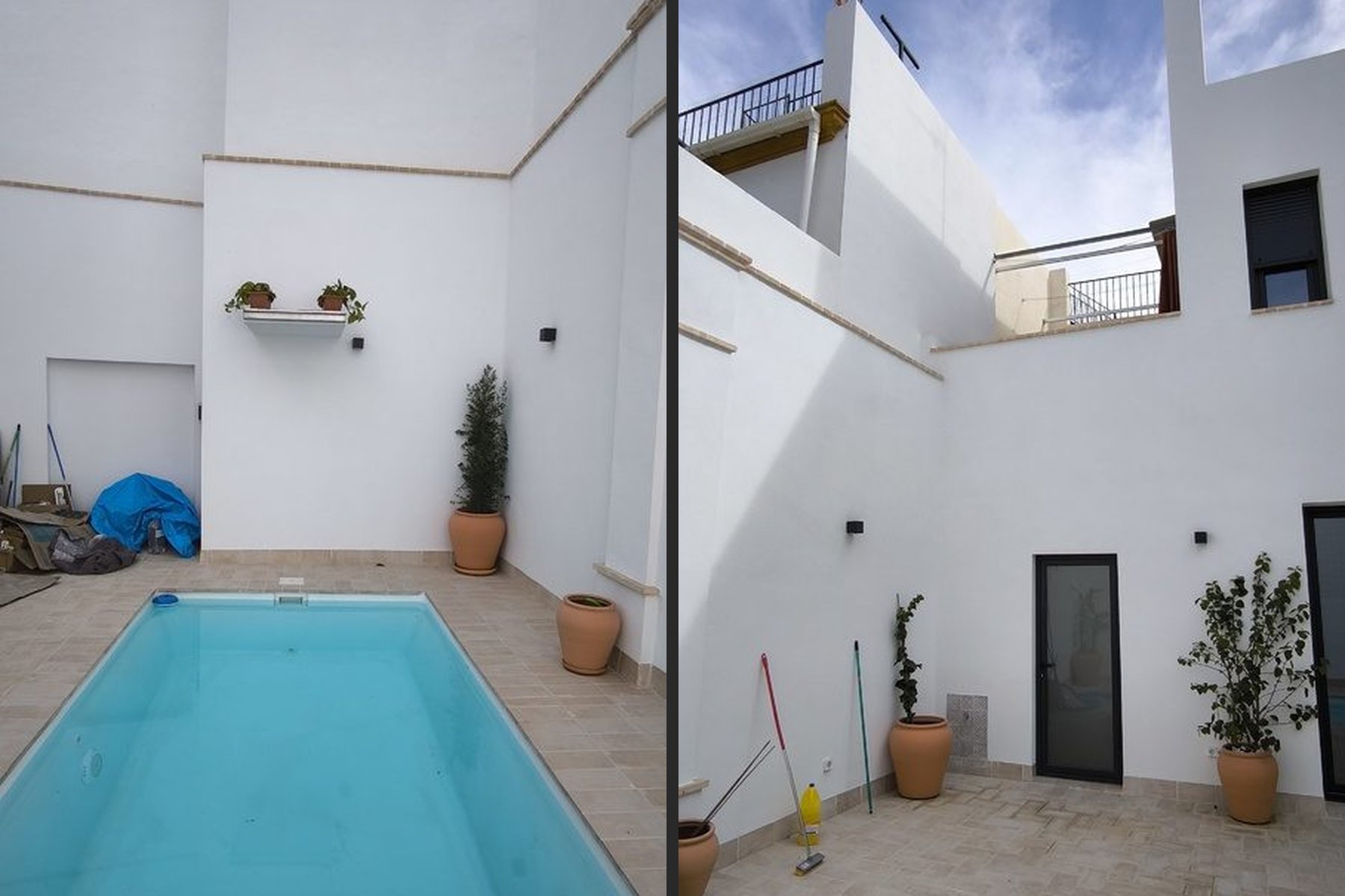 REHABILITACIÓN Y REFORMA VIVIENDA UNIFAMILIAR ENTREMEDIANERAS · Jamalla 4, Marchena (Sevilla) — patio trasero con piscina