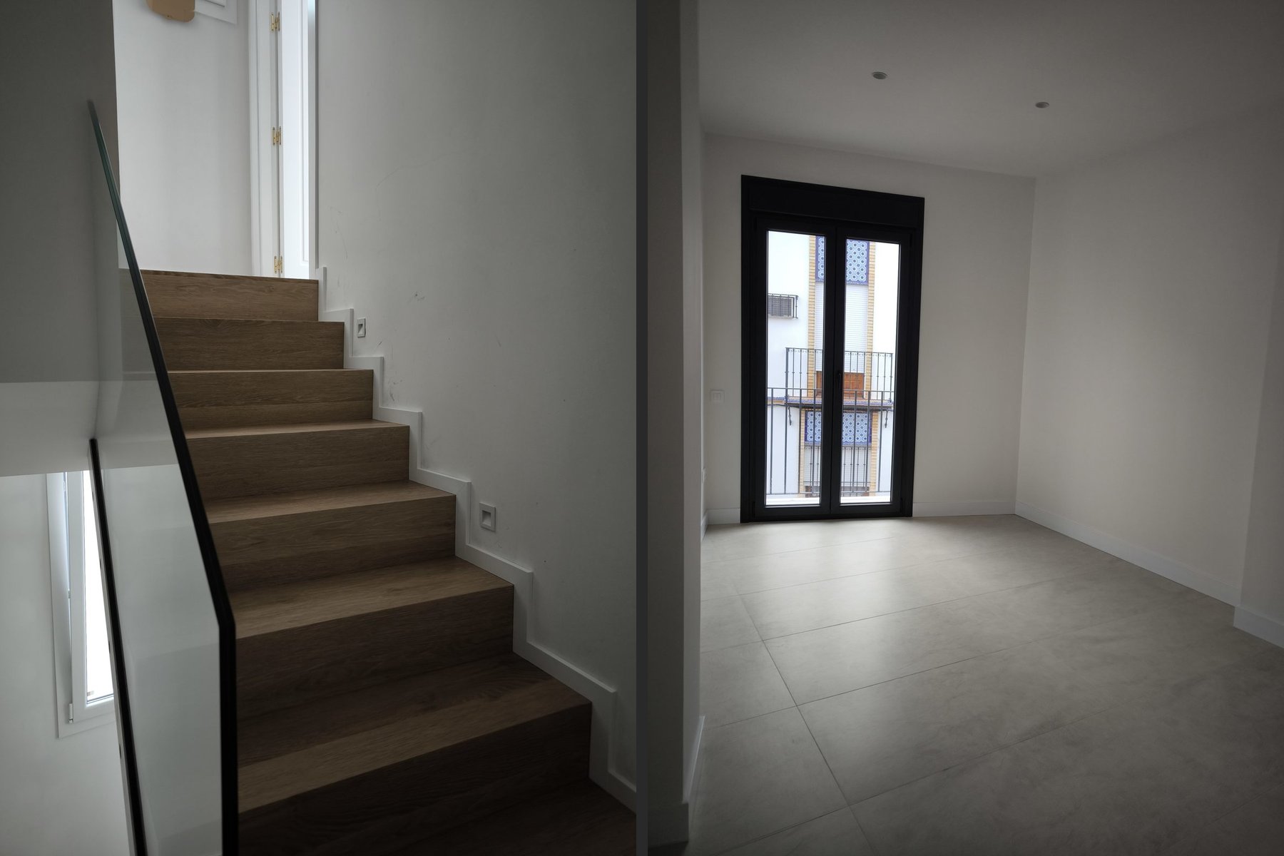VIVIENDA UNIFAMILIAR ENTREMEDIANERAS · Torno 26, Marchena (Sevilla) — escalera · dormitorio