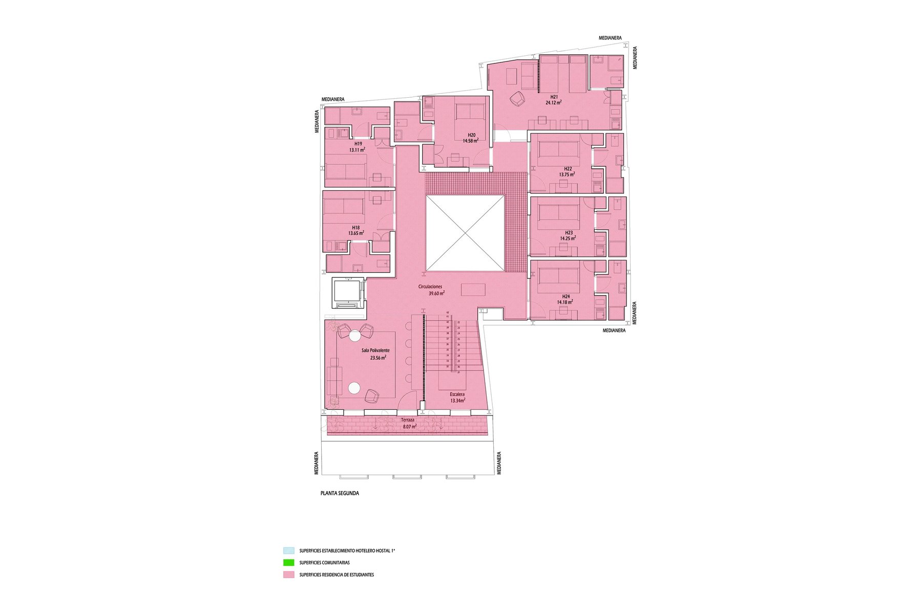 planta segunda, residencia de estudiantes