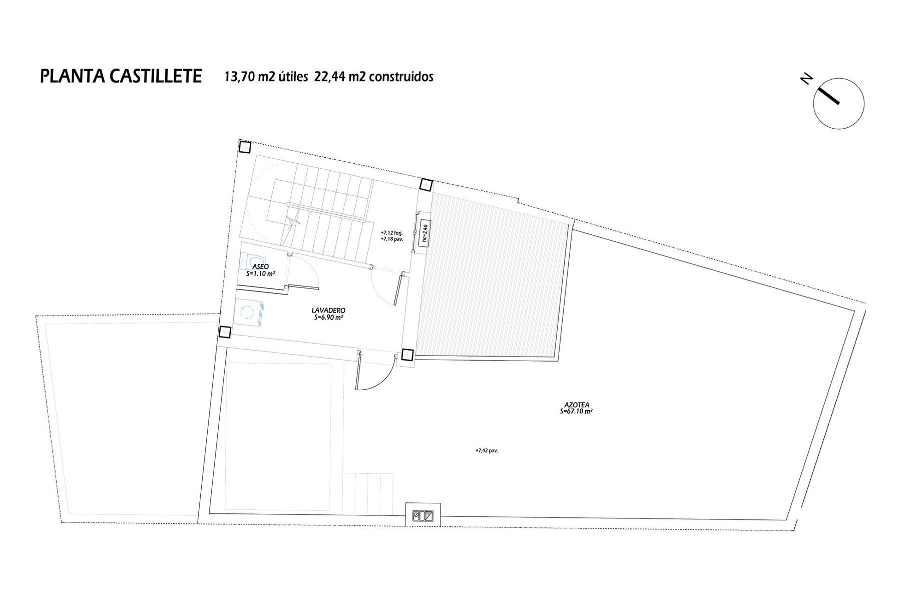 VIVIENDA UNIFAMILIAR ENTREMEDIANERAS · Torno 26, Marchena (Sevilla) — planta castillete y azotea