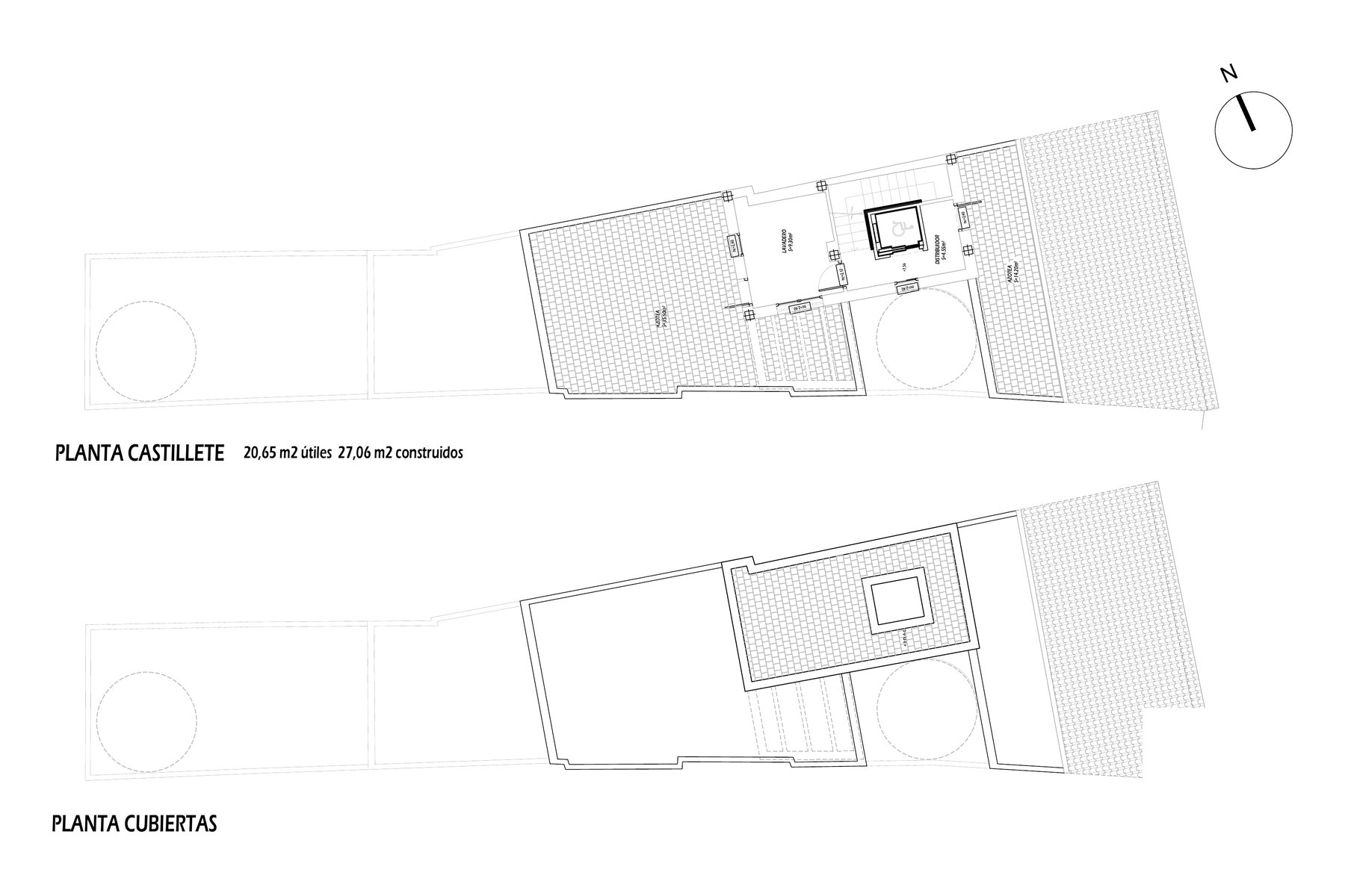 Vivienda unifamiliar entremedianeras en Marchena — plantas de castillete y cubiertas