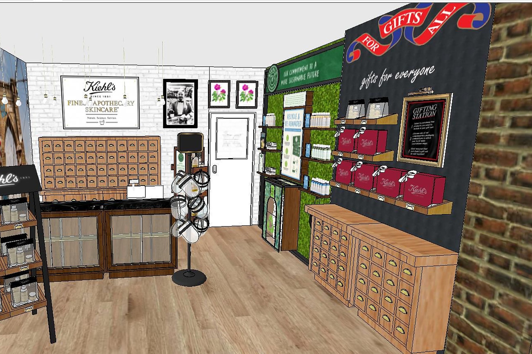 propuesta interior: zona de caja y muro de regalos