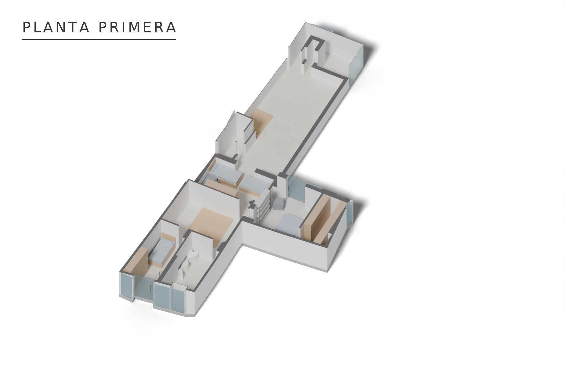 VIVIENDA UNIFAMILIAR ENTREMEDIANERAS · Huerta Gavira 8, Marchena (Sevilla) — axonometría de planta primera