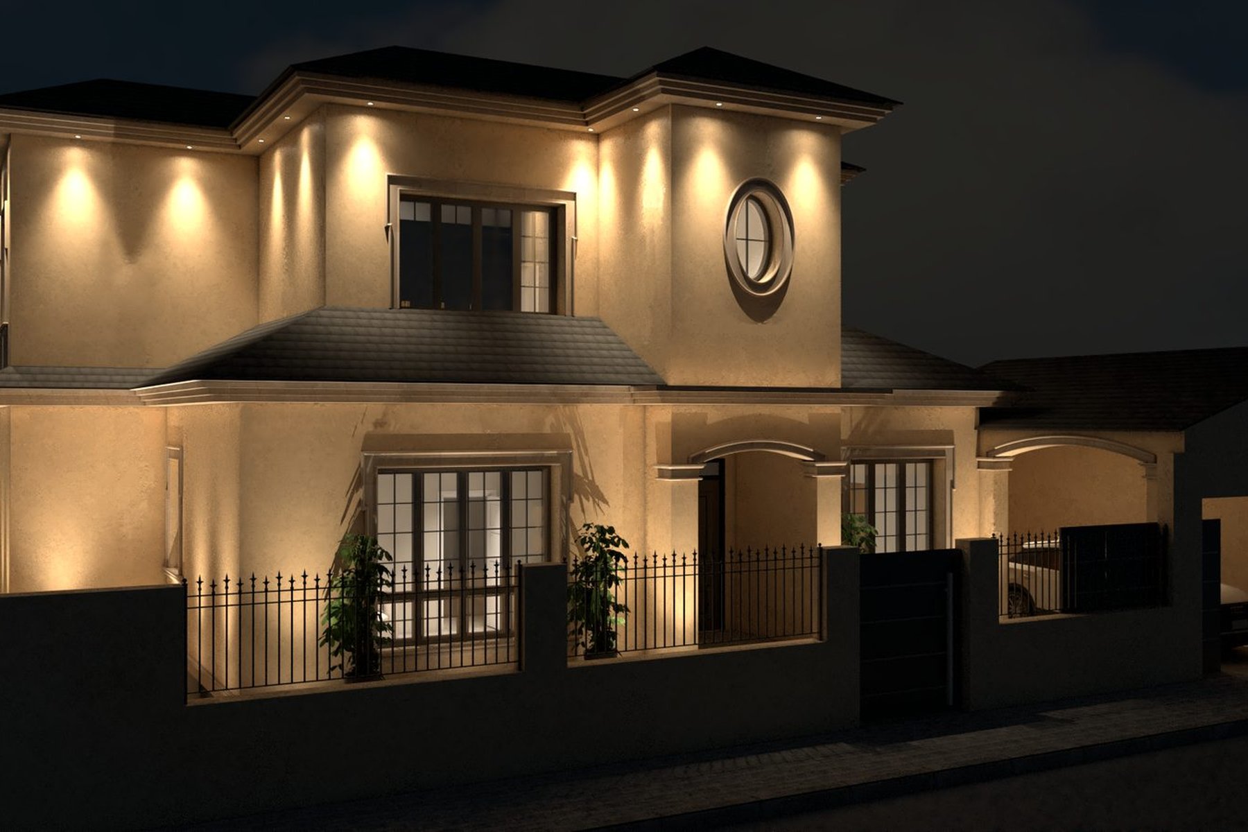 VIVIENDA UNIFAMILIAR AISLADA · undefined, Marchena (Sevilla) — fachada principal, vista nocturna