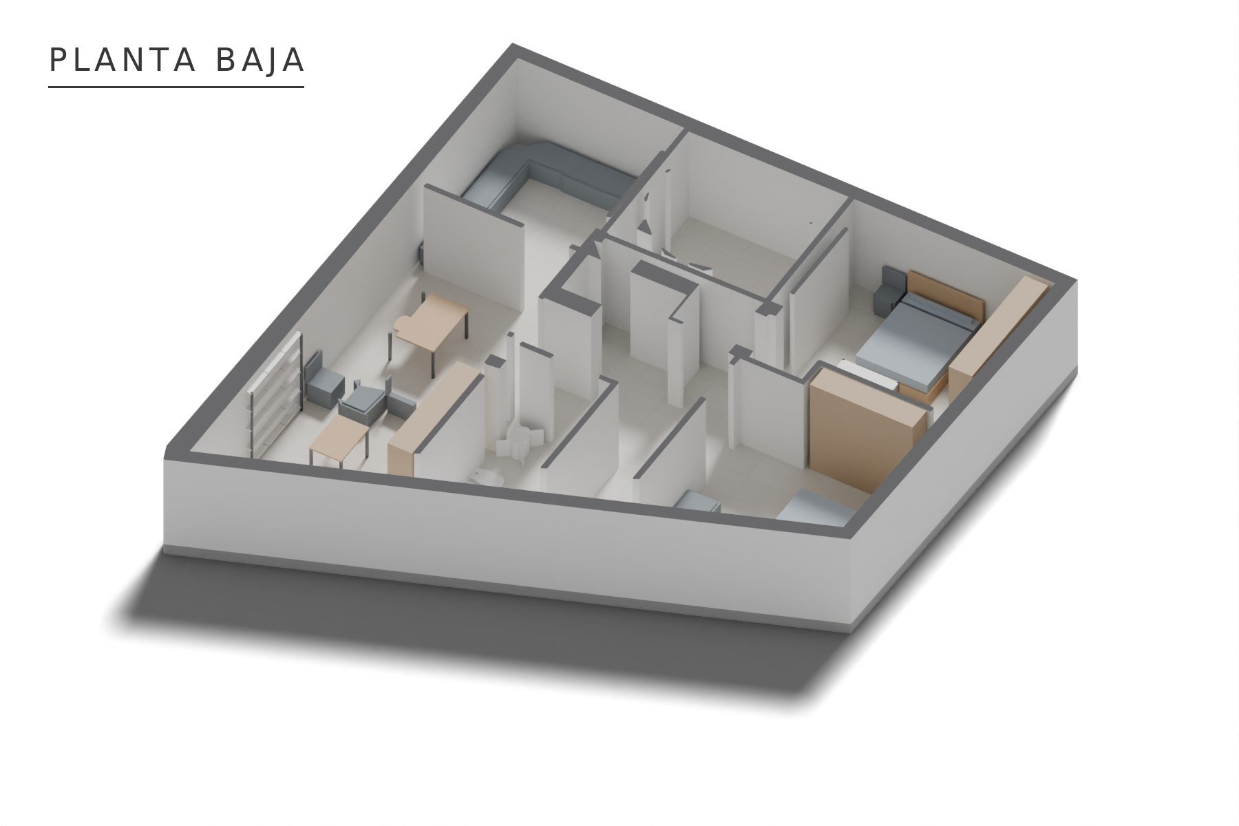 VIVIENDA UNIFAMILIAR ENTREMEDIANERAS · undefined, Marchena (Sevilla) — axonometría de planta baja accesible
