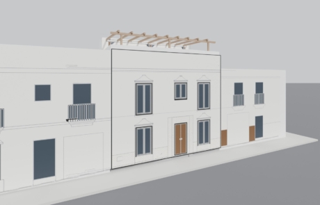 AFO VIVIENDA UNIFAMILIAR ENTREMEDIANERAS · Sastres 10A, Marchena (Sevilla) — vista exterior de la fachada a calle Sastres con colindantes