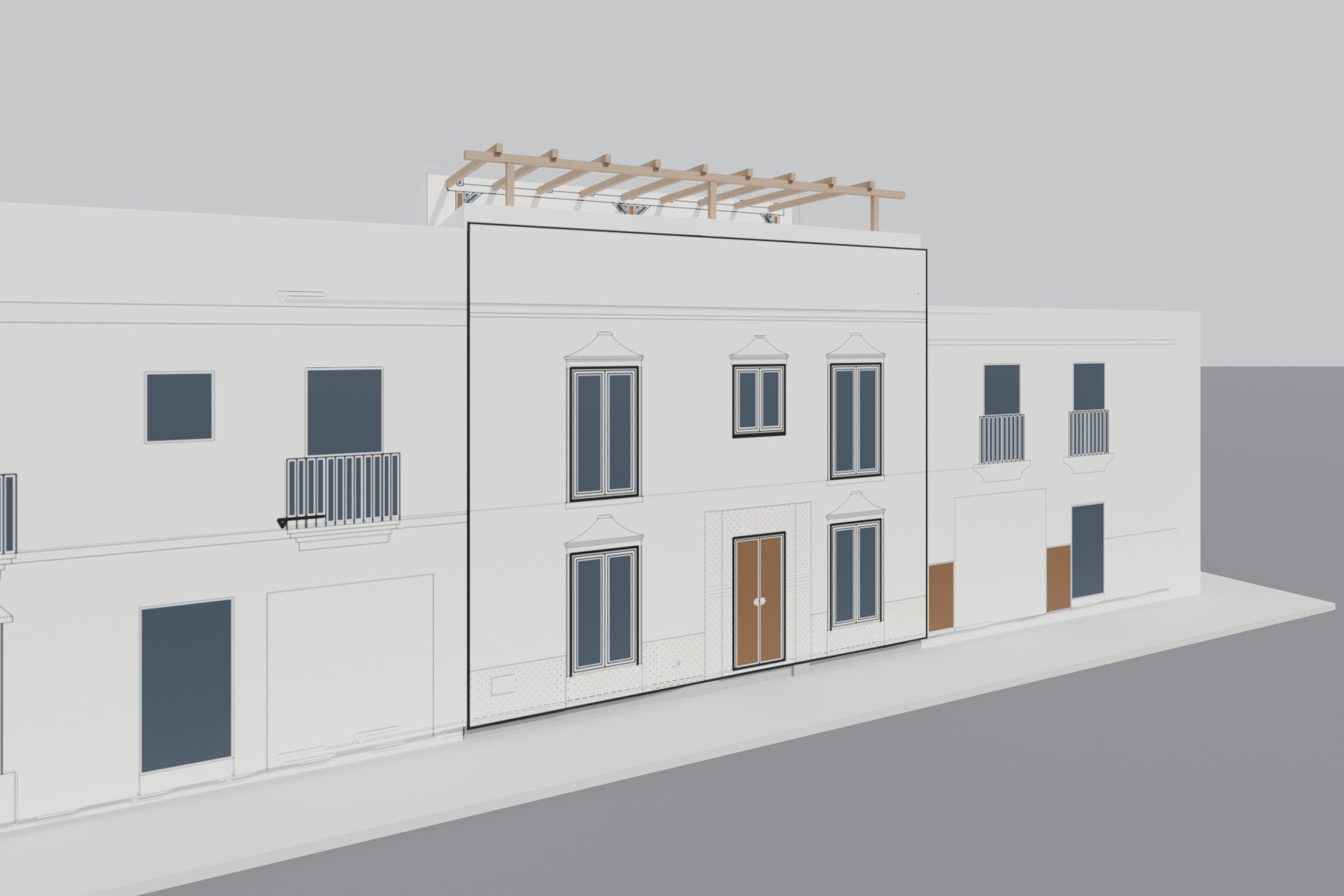 AFO VIVIENDA UNIFAMILIAR ENTREMEDIANERAS · Sastres 10A, Marchena (Sevilla) — vista exterior de la fachada a calle Sastres con colindantes