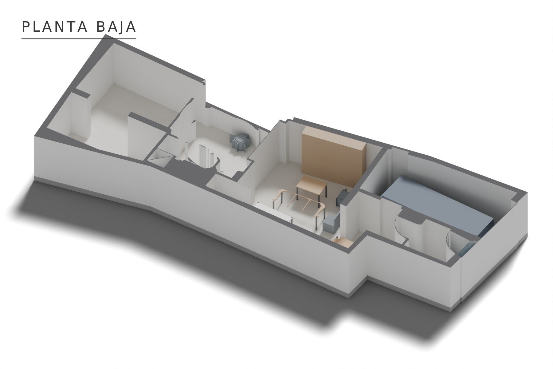 LEGALIZACIÓN, REFORMA Y AMPLIACIÓN VIVIENDA UNIFAMILIAR · undefined, Marchena (Sevilla) — axonometría de planta baja