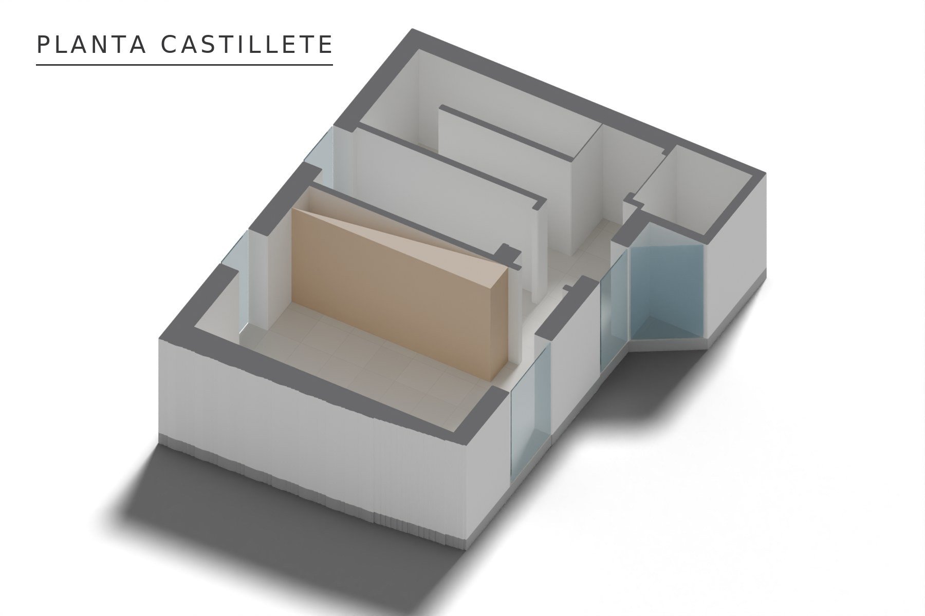 VIVIENDA UNIFAMILIAR ENTREMEDIANERAS · Méndez Núñez 46, Marchena (Sevilla) — axonometría de planta castillete