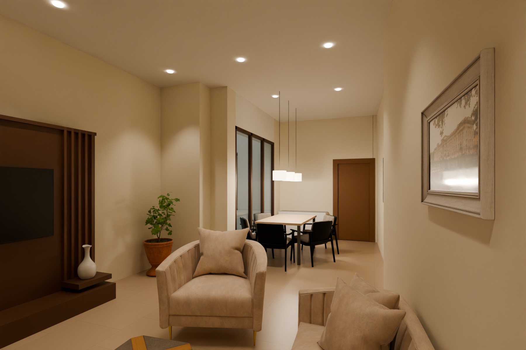 Vivienda plurifamiliar entremedianeras en Marchena — salón-comedor de la vivienda de planta baja