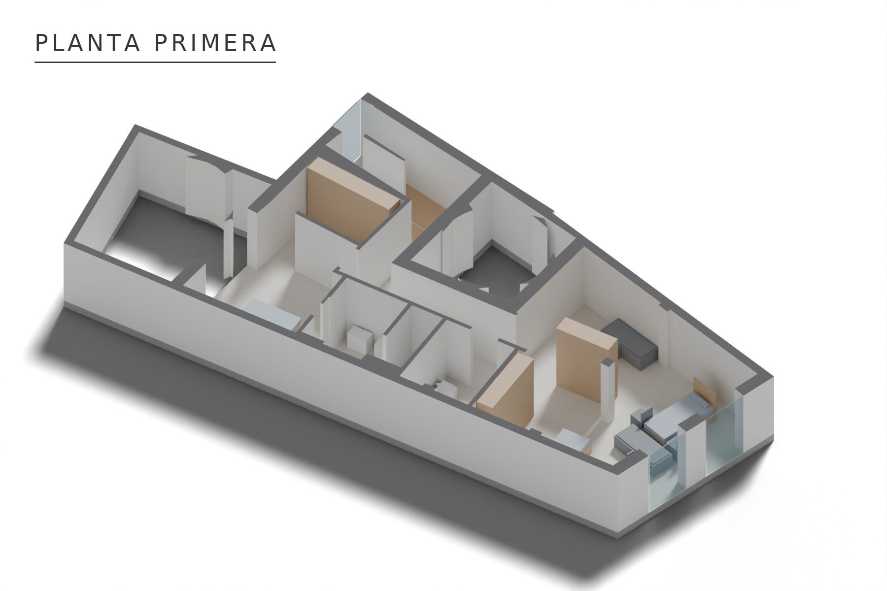 VIVIENDA UNIFAMILIAR ENTREMEDIANERAS · Torno 26, Marchena (Sevilla) — axonometría de planta primera