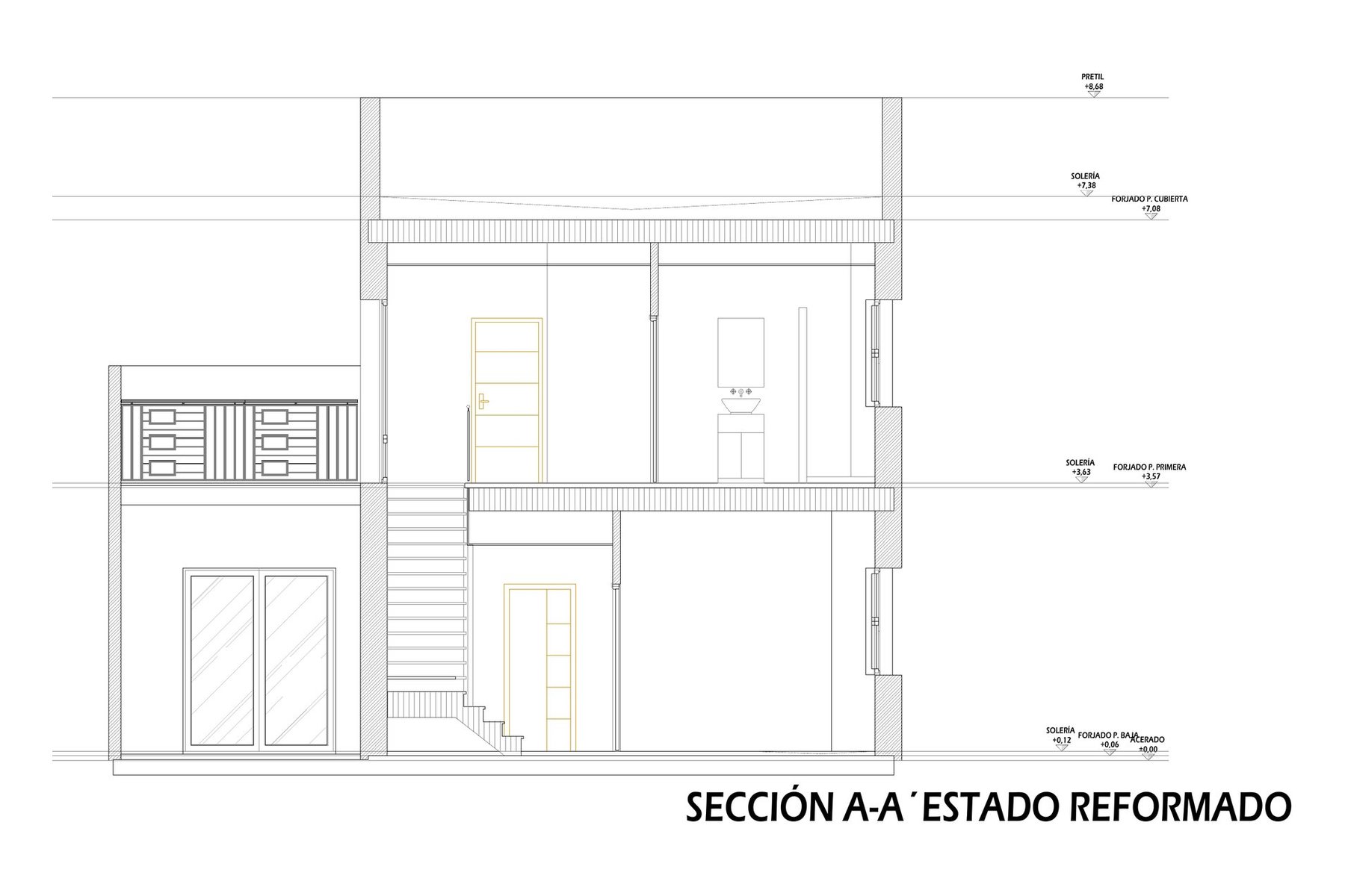 VIVIENDA UNIFAMILIAR ENTREMEDIANERAS · undefined, Marchena (Sevilla) — sección A-A'