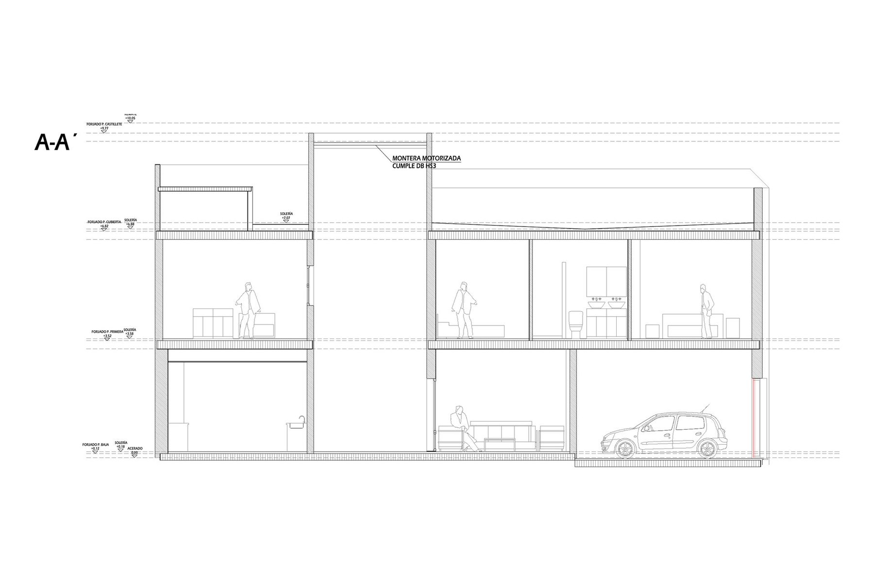 LEGALIZACIÓN, REFORMA Y AMPLIACIÓN VIVIENDA UNIFAMILIAR · undefined, Marchena (Sevilla) — sección A-A'