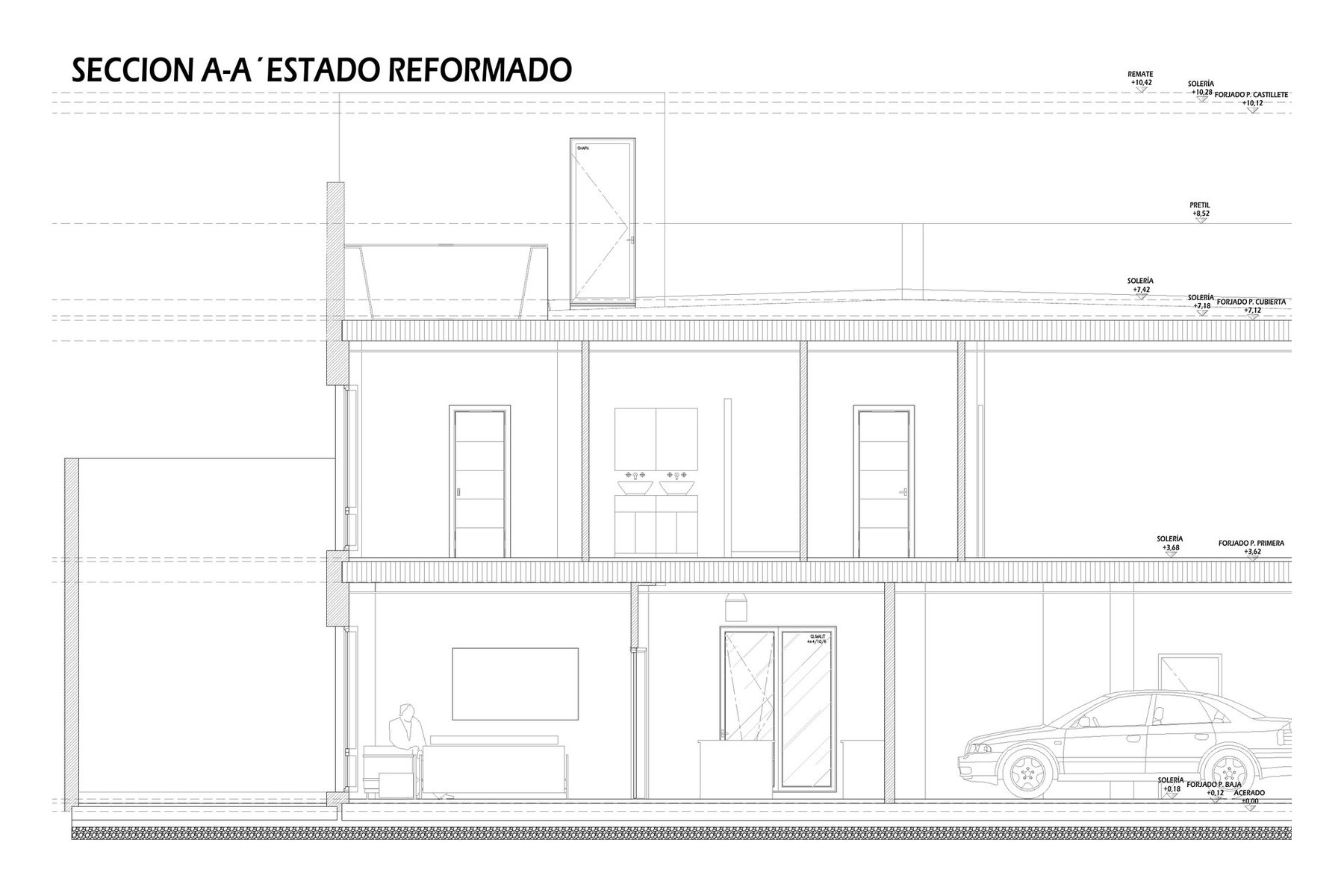 VIVIENDA UNIFAMILIAR ENTREMEDIANERAS · Torno 26, Marchena (Sevilla) — sección A-A'