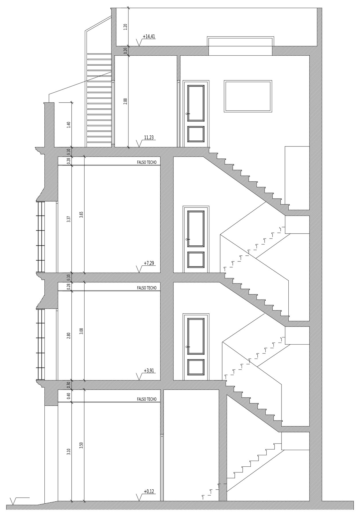 Velázquez 3, Sevilla: sección longitudinal (proyecto de 2008)